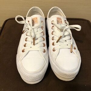 Converse White Sneakers with Gold Accents Chunk Taylor